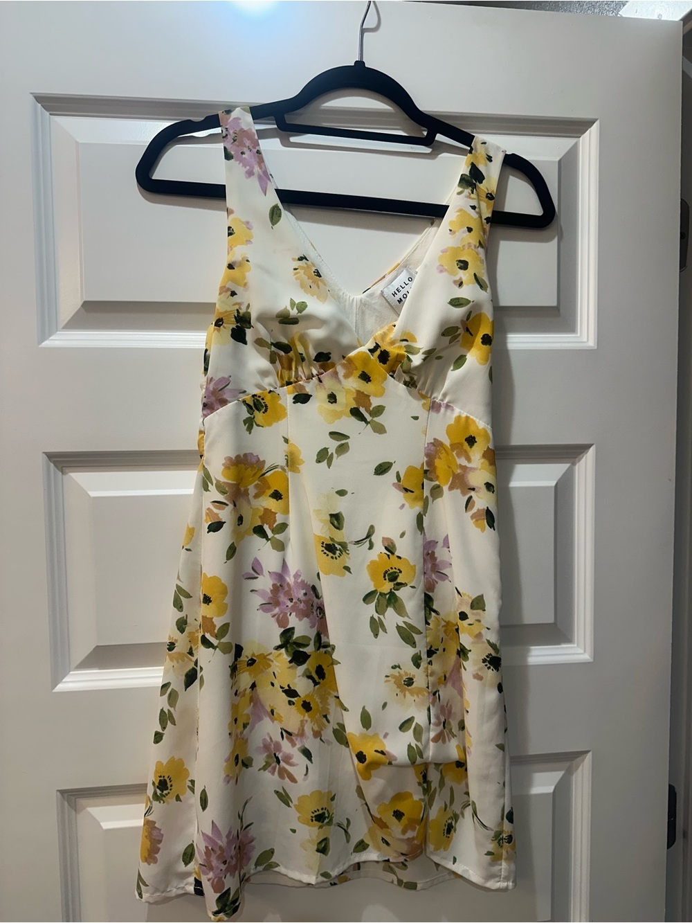 Hello Molly Cream Floral V-Neck Mini Dress with Yellow & Pink Flowers